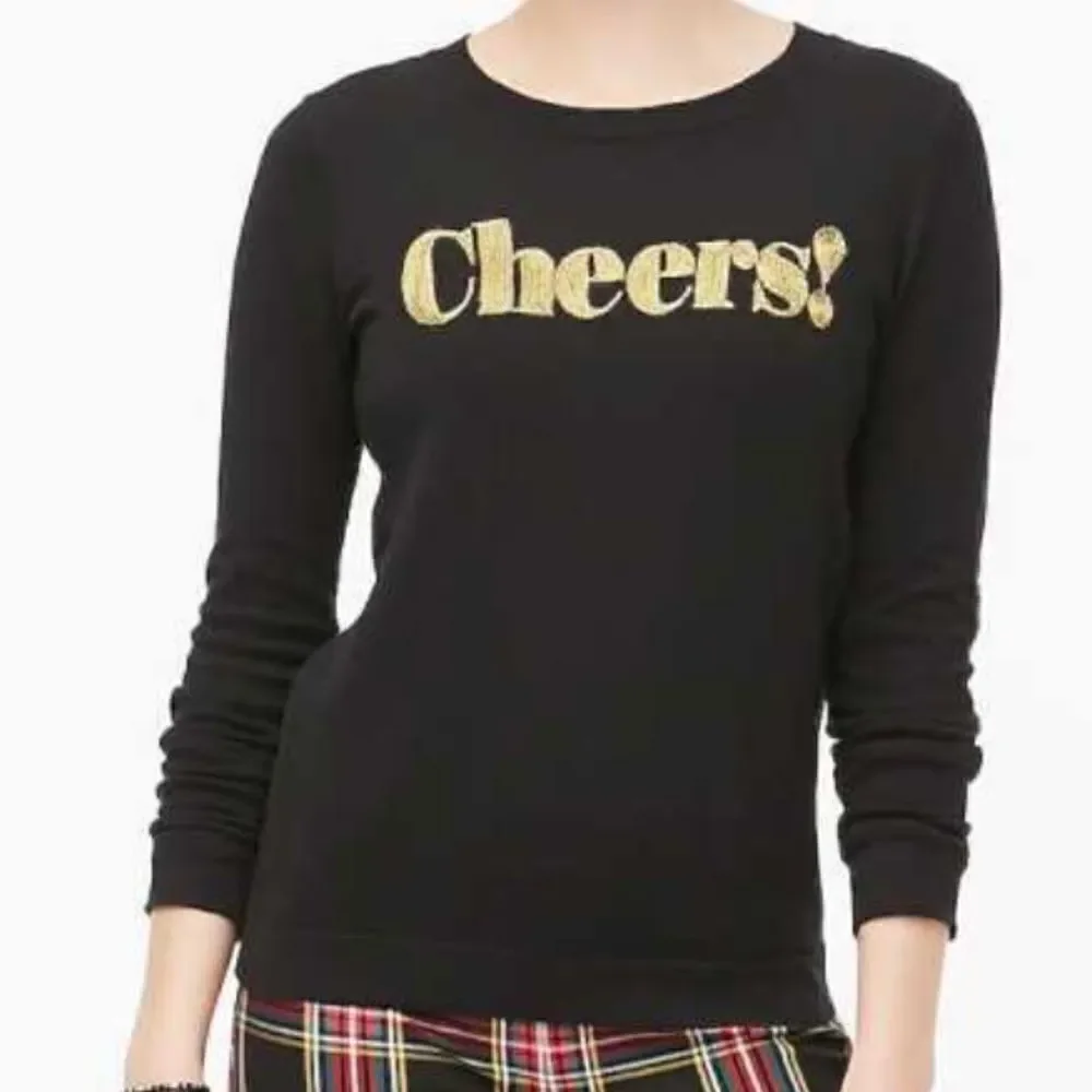 J. Crew Cheers Embroidered Teddie Sweater Black Sz XXS